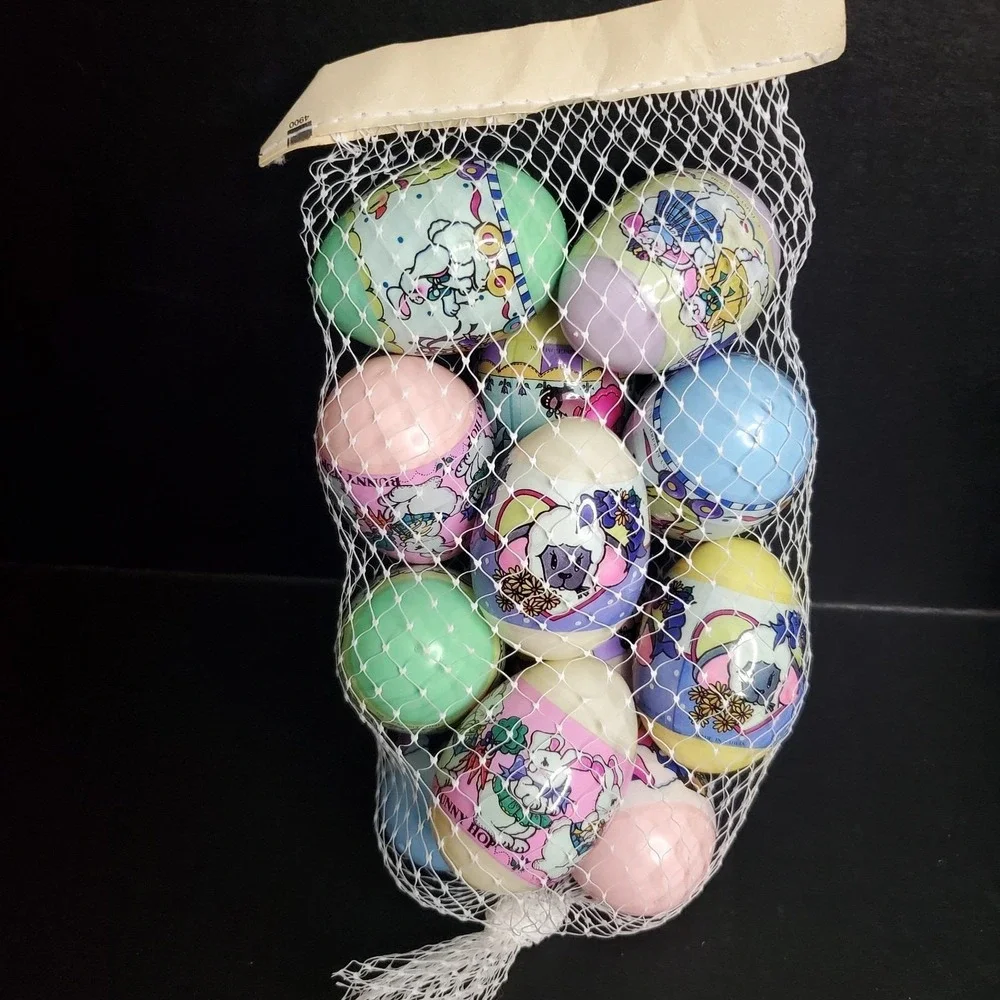 NOS Vintage‎ Plastic Easter eggs 12 Multicolored w/Wraps For Tiered Tray Display